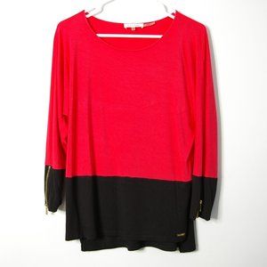 Calvin Klein Red & Black Long Sleeve Blouse